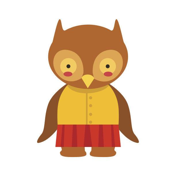 黄色上衣和红色裙子的猫头鹰可爱的玩具动物宝宝图片下载