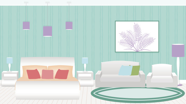 现代风格的酒店卧室内饰家具。图片下载