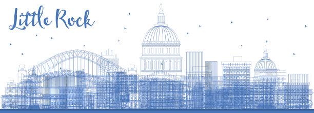 用蓝色建筑勾勒出小岩石的天际线。图片下载