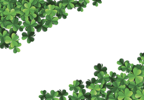 圣帕特里克日的背景与喷洒绿色三叶草叶素材图片