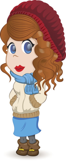 吉祥物，红发女孩卷发，头发，穿着冬装或冬装图片下载