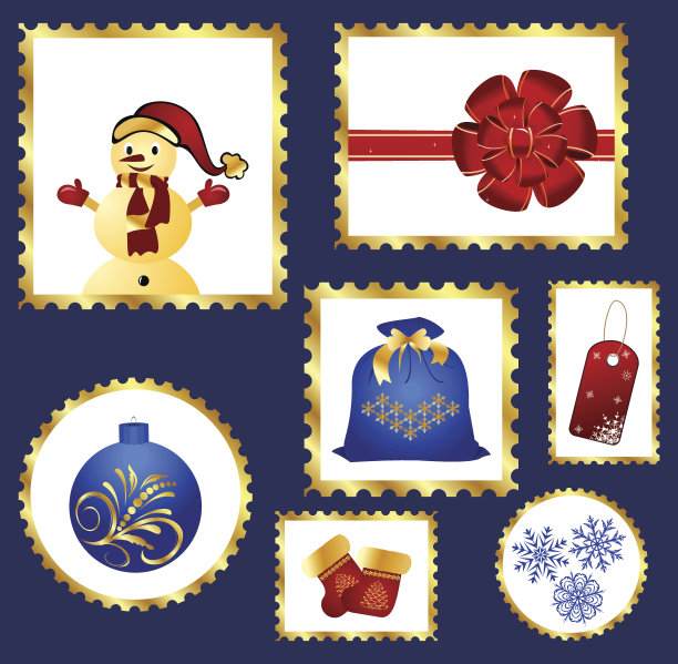 一套色彩缤纷的圣诞邮票图片下载
