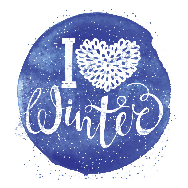 我喜欢冬季文字元素字母的水彩背景。季节性图片下载
