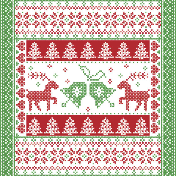 北欧广场圣诞图案有驯鹿、圣诞树、雪花图片下载