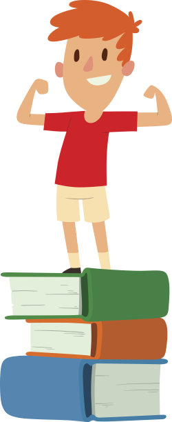 男孩呆在书上矢量插图。图片下载