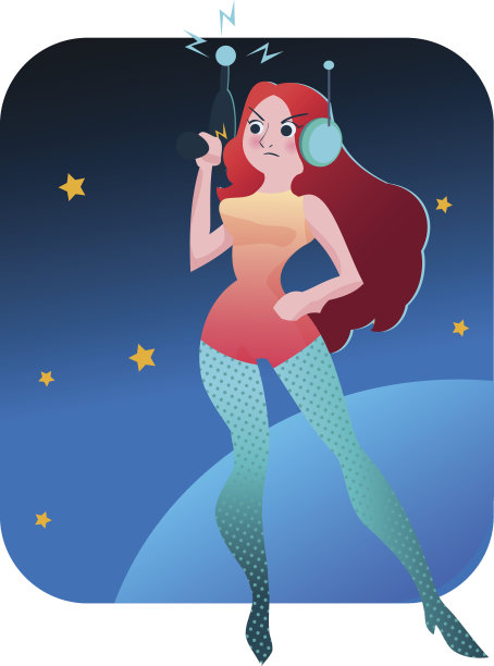 复古空间女孩矢量卡通插图图片下载