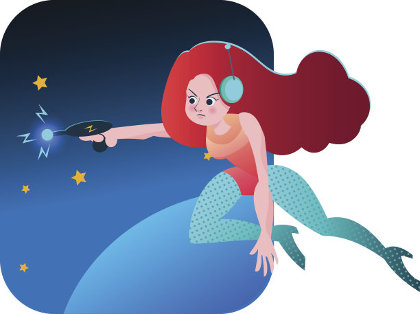 复古空间女孩矢量卡通插图图片下载