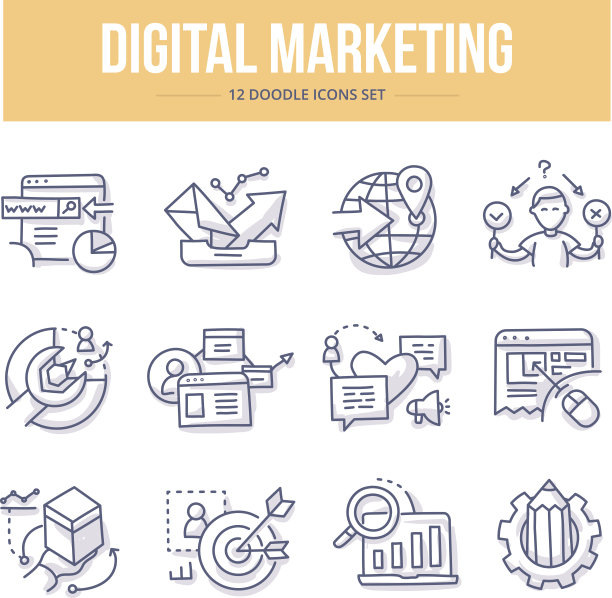 数字营销涂鸦图标图片下载