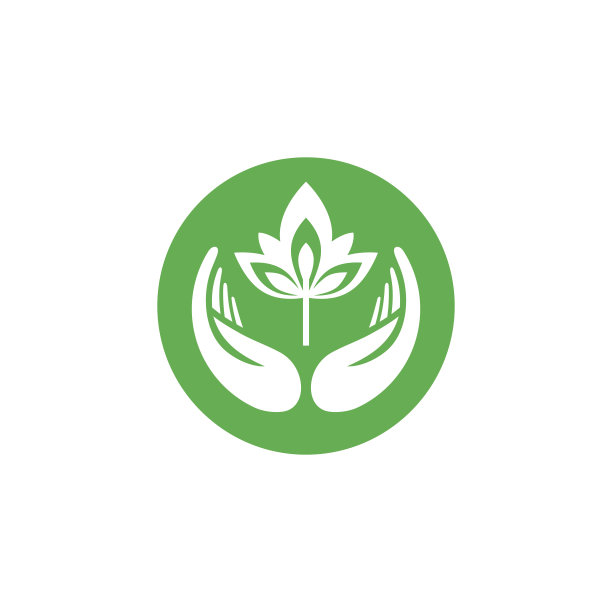 手握树叶标志。图片下载