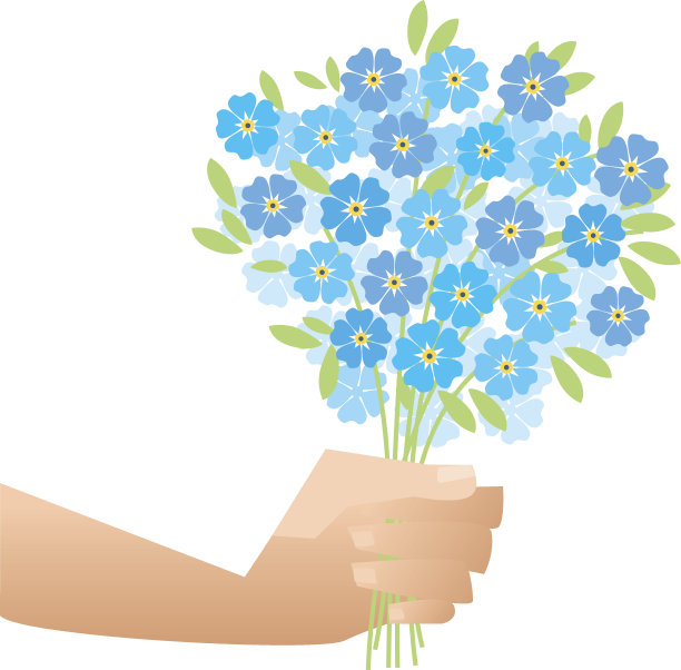 蓝色温柔的勿忘我花复古风格。优雅朴素的花卉设计元素，适用于请柬、卡片、海报、问候、婚礼等。图片下载