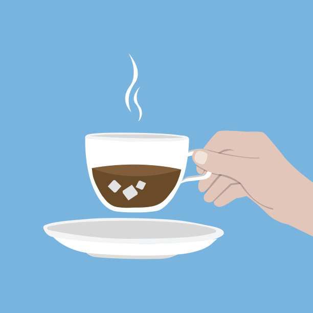 右手端着一杯咖啡。平的风格图片下载