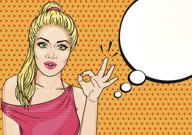 波普艺术女性表现出OK手势和语言云图片下载