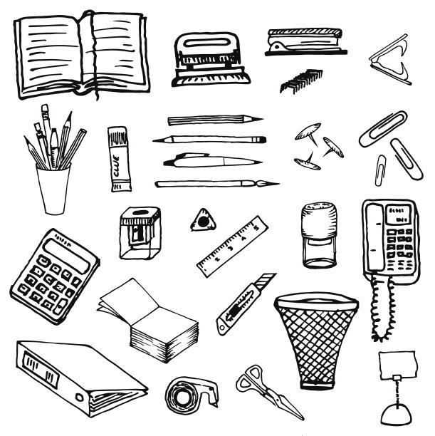 黑白背景办公文具图片下载