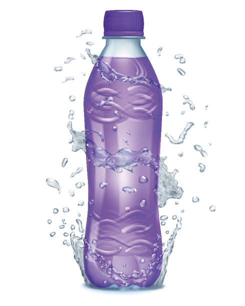 浅蓝色的水溅在塑料瓶周围图片下载