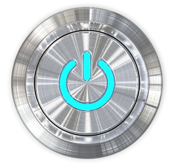 拉丝钢电源按钮。图片下载