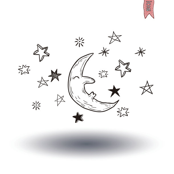 晚上的月亮和星星。矢量插图。图片下载