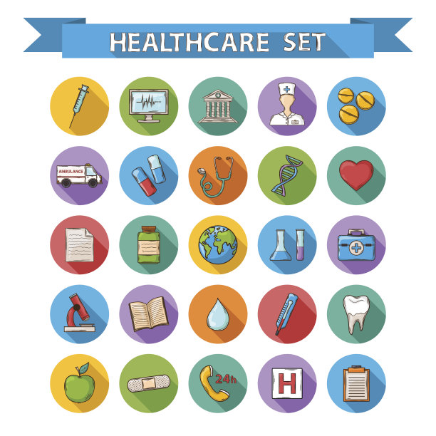矢量医疗保健图标设置在平坦的风格图片下载