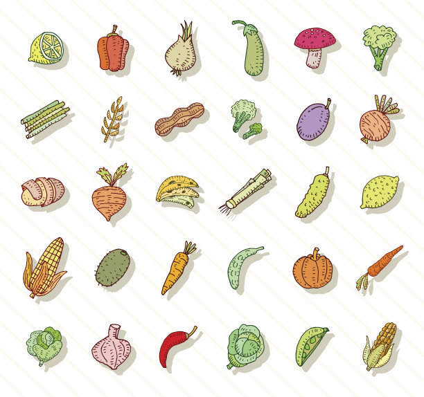 水果和蔬菜图标设置。矢量插图。图片下载