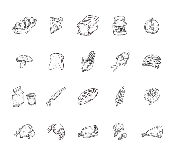 食物图标合集，矢量插图图片下载