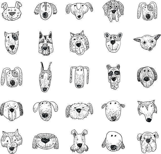 狗品种收集图标-矢量插图。图片下载