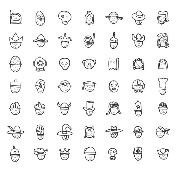 有趣的卡通头像图标设置，向量。图片下载