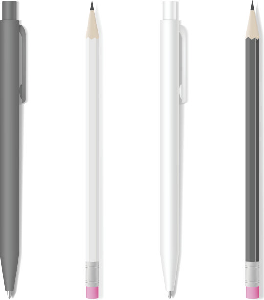 一套逼真的钢笔和铅笔模型图片下载