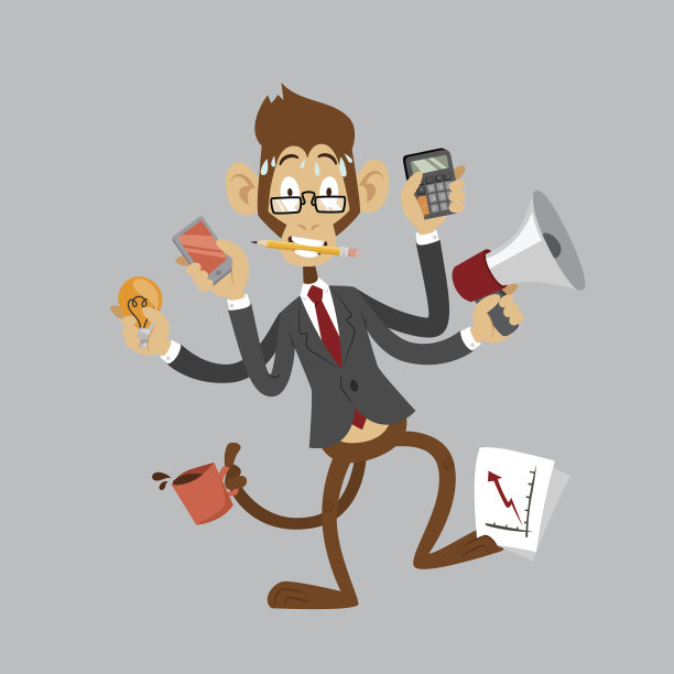 卡通猴商人强调舞蹈孤立矢量插图办公室生活理念经理老板商人图片下载