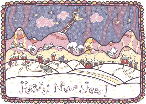 新年快乐!丰富多彩的冬季景观。图片下载