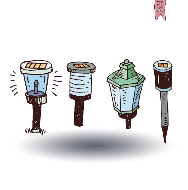 太阳能灯花园灯，矢量插图。图片下载