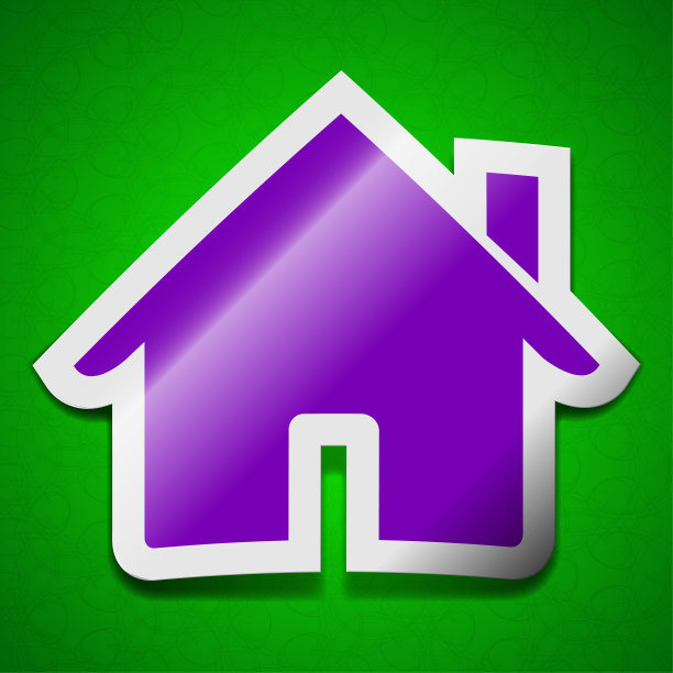 家图标符号。标志别致的彩色粘标签上的绿色图片下载