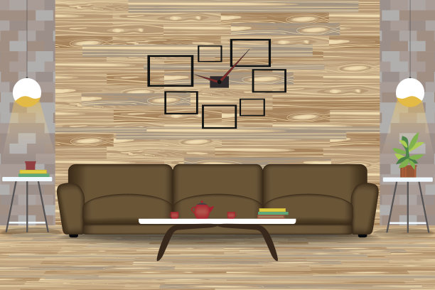现代风格室内设计矢量插图。沙发在前面图片下载