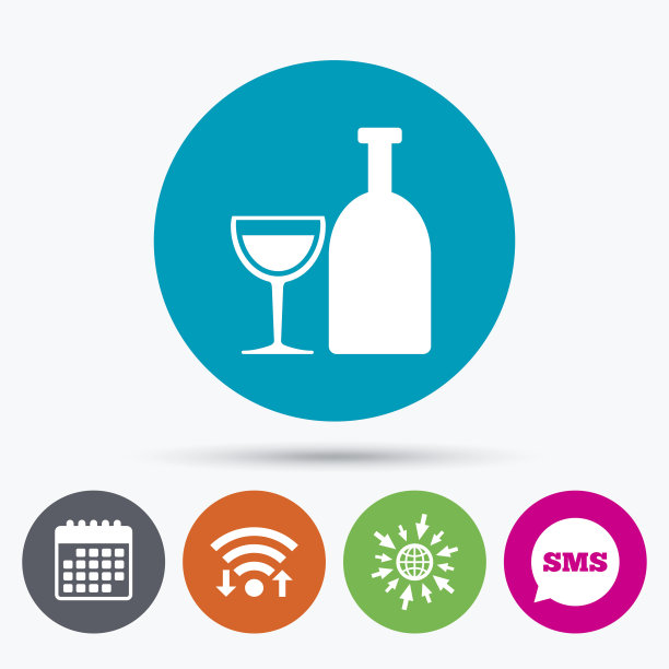 酒精的迹象。喝的象征。瓶用玻璃图片下载