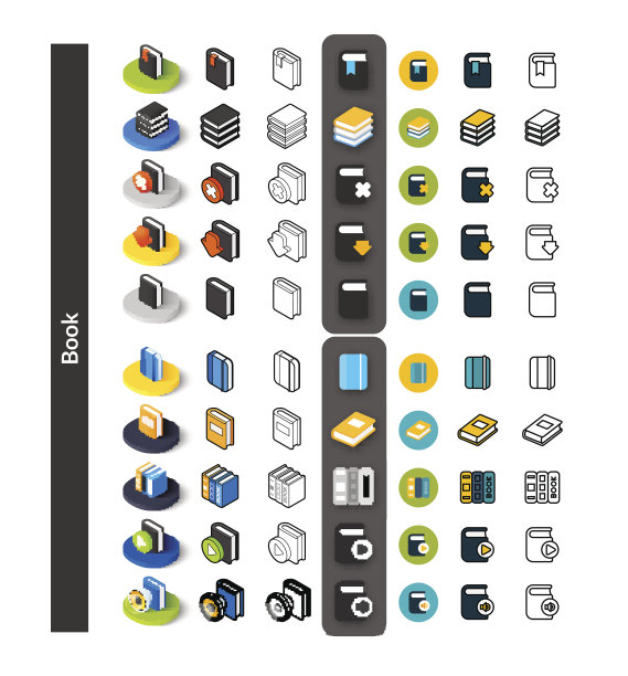 不同风格的图标集，等距平面和otline图片下载