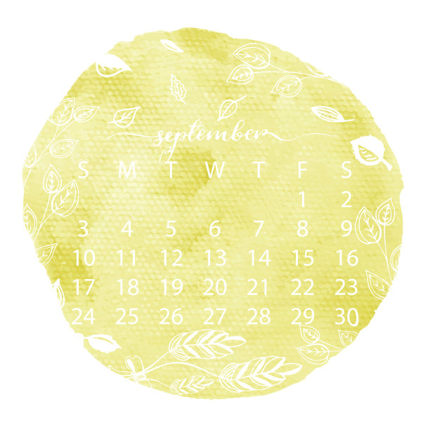 水彩纹理日历。9月手写书法图片下载