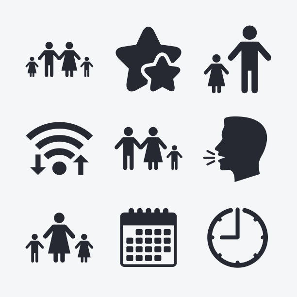 有两个孩子的家庭签名。父母和孩子。图片下载