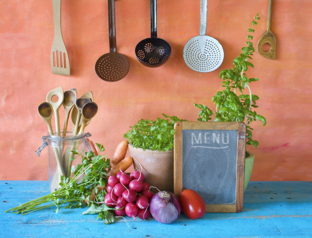 菜单黑板书，香草，蔬菜图片下载