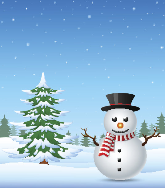 冬天的景观有雪人和松树图片下载