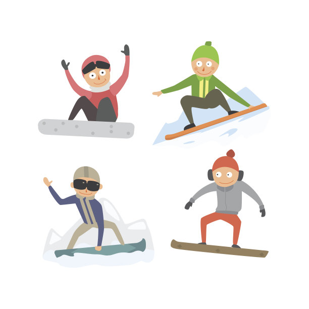 滑雪板跳跃在不同的姿态矢量。图片下载