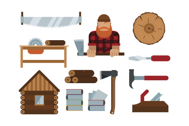伐木工人卡通工具图标矢量插图素材图片