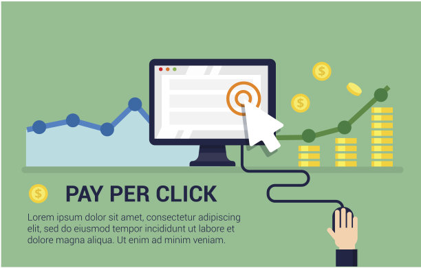 按点击付费的平面风格横幅。网络广告，网上业务图片下载