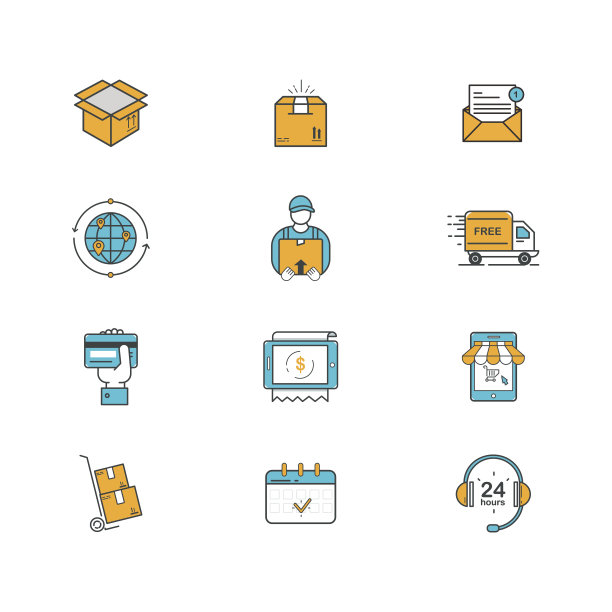 快递、网上购物和电子商务图标素材图片下载
