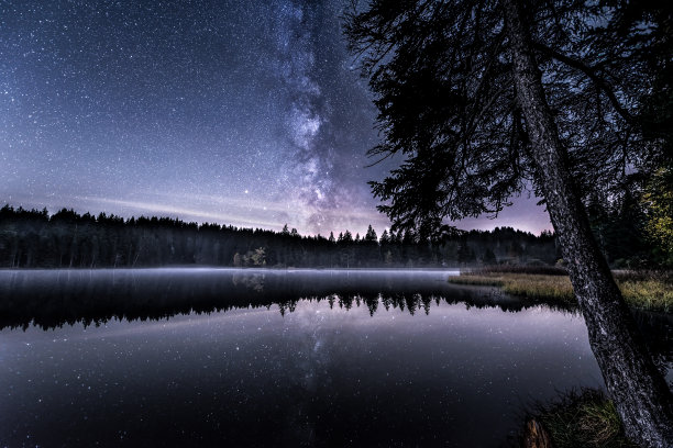 星光熠熠的湖边图片下载