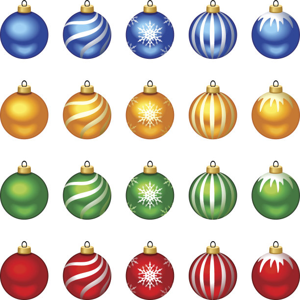 一套彩色的圣诞球与图案。矢量插图。图片下载