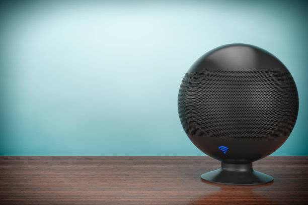 旧风格的照片。带有Wi-Fi信号的无线扬声器，3d渲染图片下载