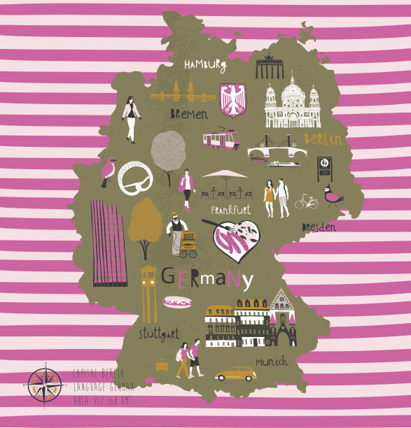 简单的卡通德国地图与传奇图标图片下载