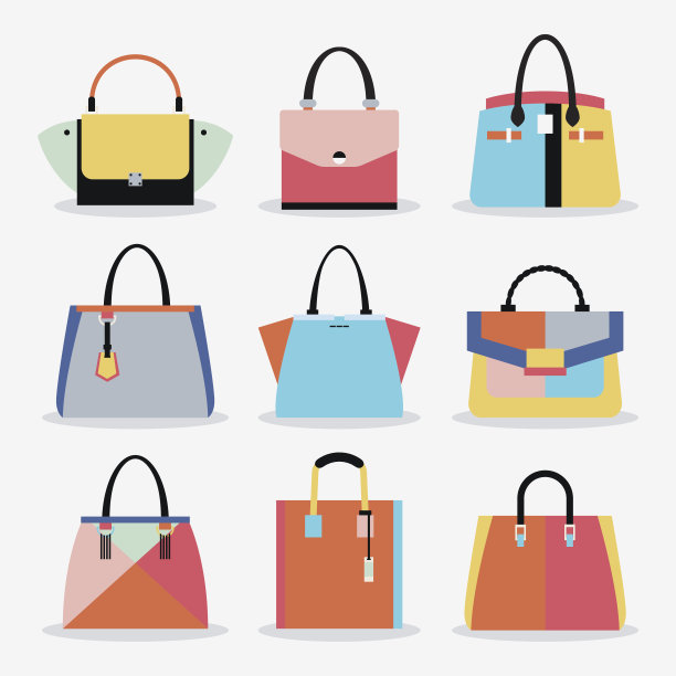 复古色彩可爱的时尚女性手袋和钱包集图片下载