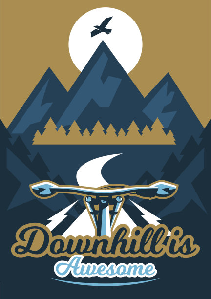 矢量插图在极限运动和山地自行车的主题。风景，森林，新鲜空气。这次活动的邀请函。第一人称的观点。出城，出森林，出山，出小路，出大路。图片下载