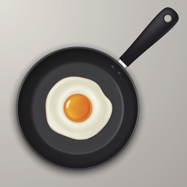 黑色平底锅上的矢量煎蛋。现实的图标。图片下载