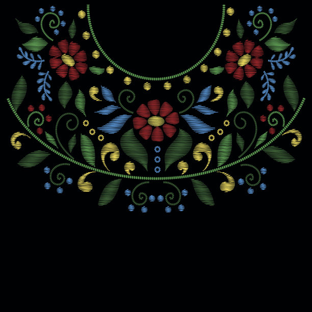 花颈刺绣线设计矢量图片下载