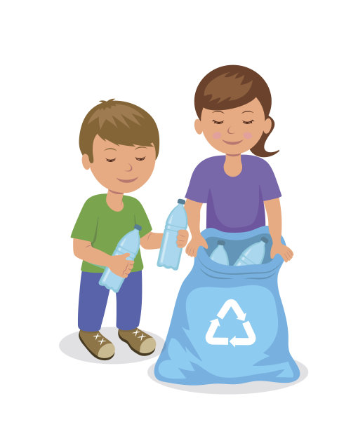 可爱的孩子喜欢在垃圾袋里收集塑料瓶。图片下载